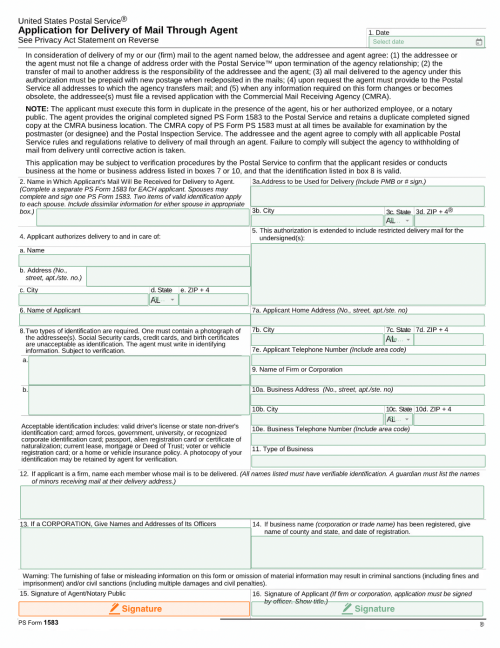 USPS Form 1583 Complete Sign And Notarize Online