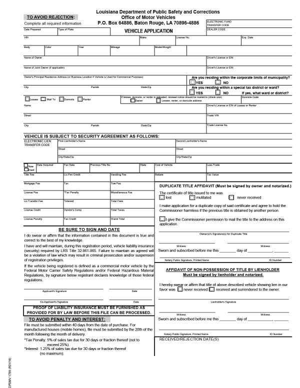 Vehicle application form Louisiana PandaDoc