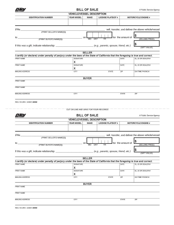 Vehicle bill of sale (Form Reg-135) California PandaDoc