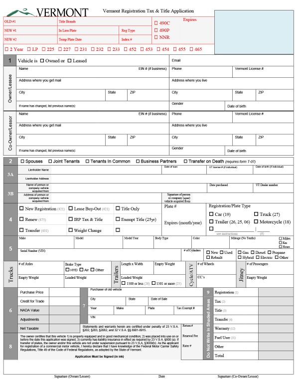 Vehicle registration/tax/title application Vermont PandaDoc