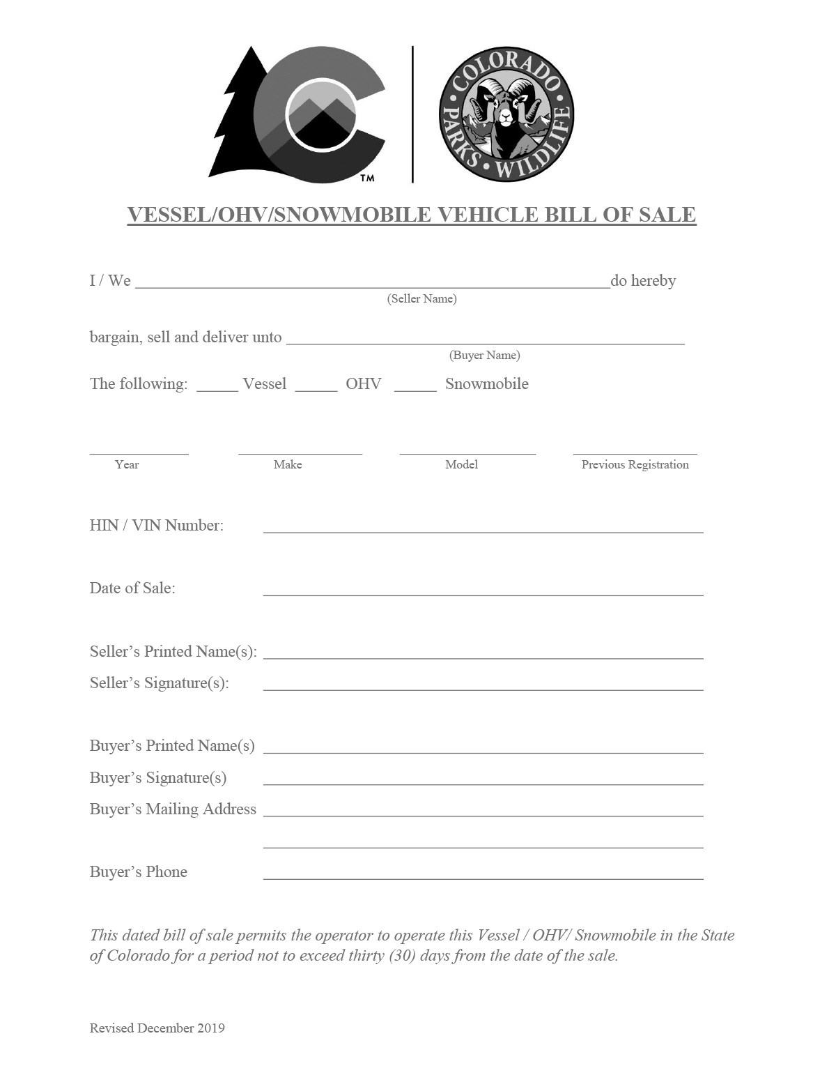 Colorado Bill of Sale Forms and Registration Requirements 2020