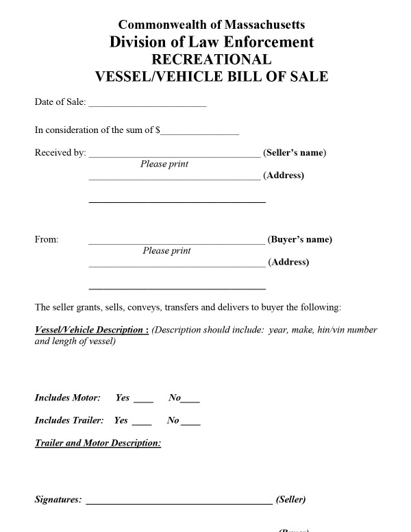 Vessel/Vechicle bill of sale Massachusetts PandaDoc