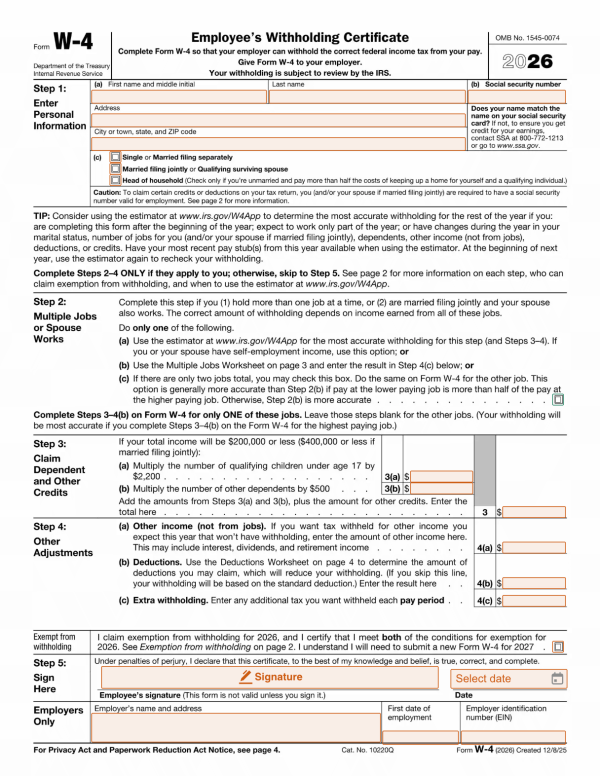2026 Form W-4 PandaDoc