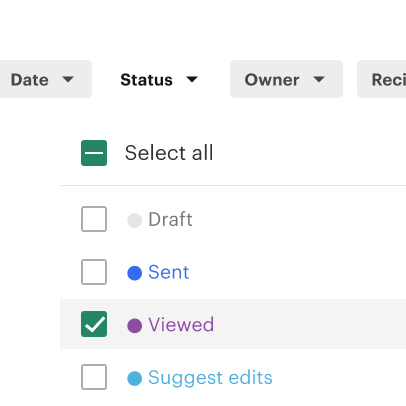 Filter by date, status, recipient, and more