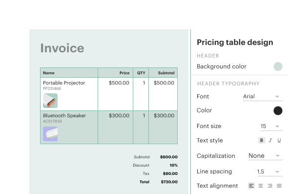 Customize Pricing Table