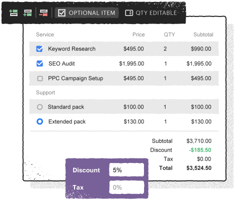 Document Pricing Table