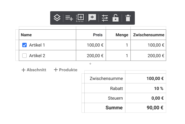 Pricing Table DE