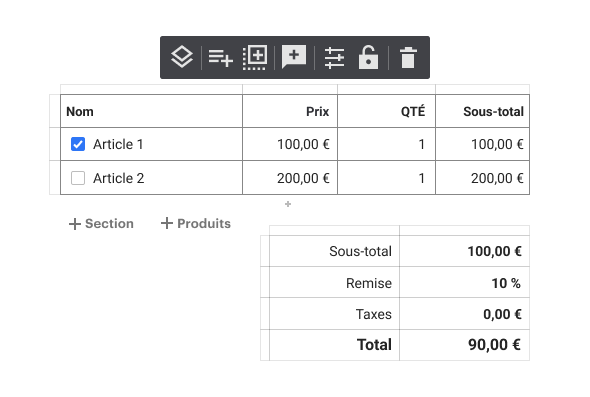 Pricing Table FR